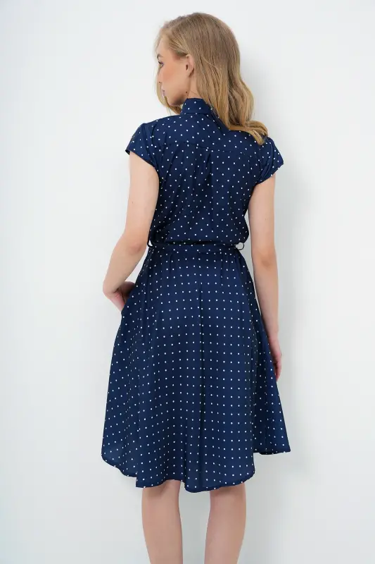 Kadın Lacivert Beyaz Kolsuz Dokuma Gömlek Elbise Alc-X6056-LACİVERT BEYAZ - 6