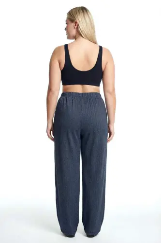 Kadın Lacivert Büyük Beden Cepli Pijama Altı - 3