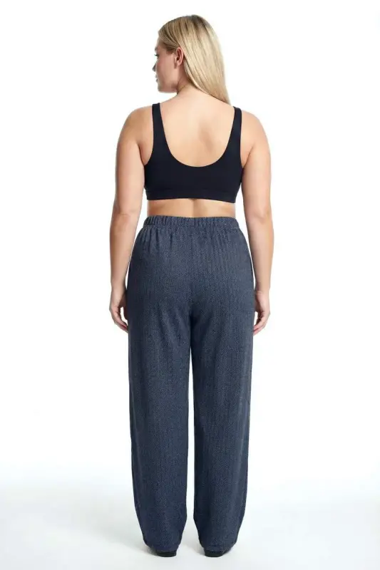 Kadın Lacivert Büyük Beden Cepli Pijama Altı - 3