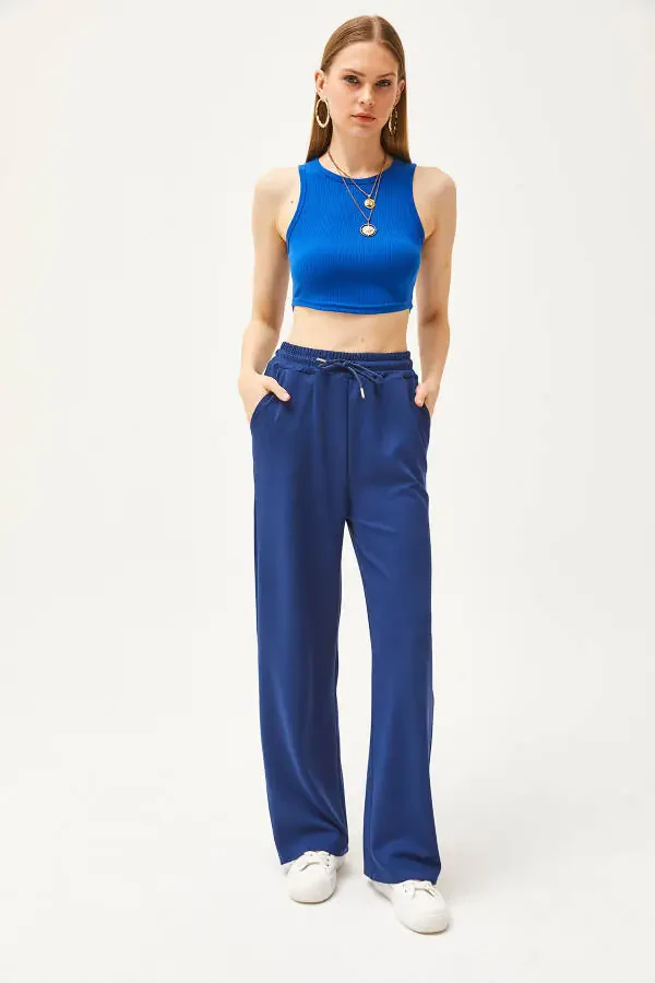 Kadın Lacivert Cepli Yumuşak Dokulu Modal Palazzo Eşofman Altı EŞF-00000068-Lacivert - 2