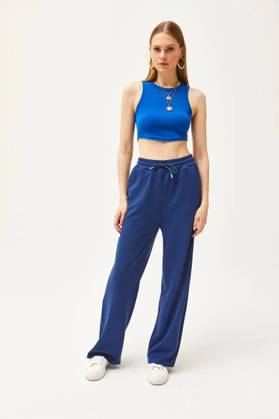 Kadın Lacivert Cepli Yumuşak Dokulu Modal Palazzo Eşofman Altı EŞF-00000068-Lacivert - 5