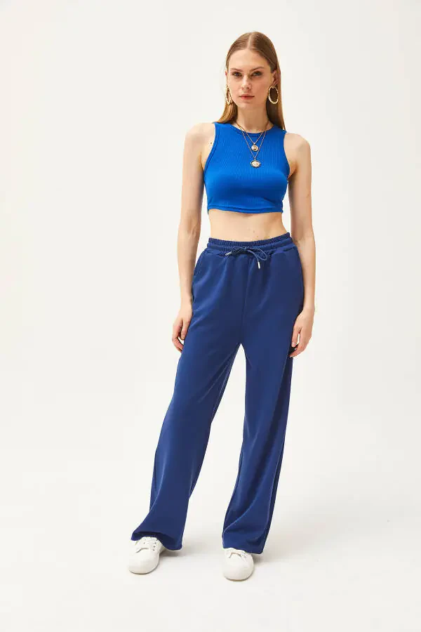 Kadın Lacivert Cepli Yumuşak Dokulu Modal Palazzo Eşofman Altı EŞF-00000068-Lacivert - 5