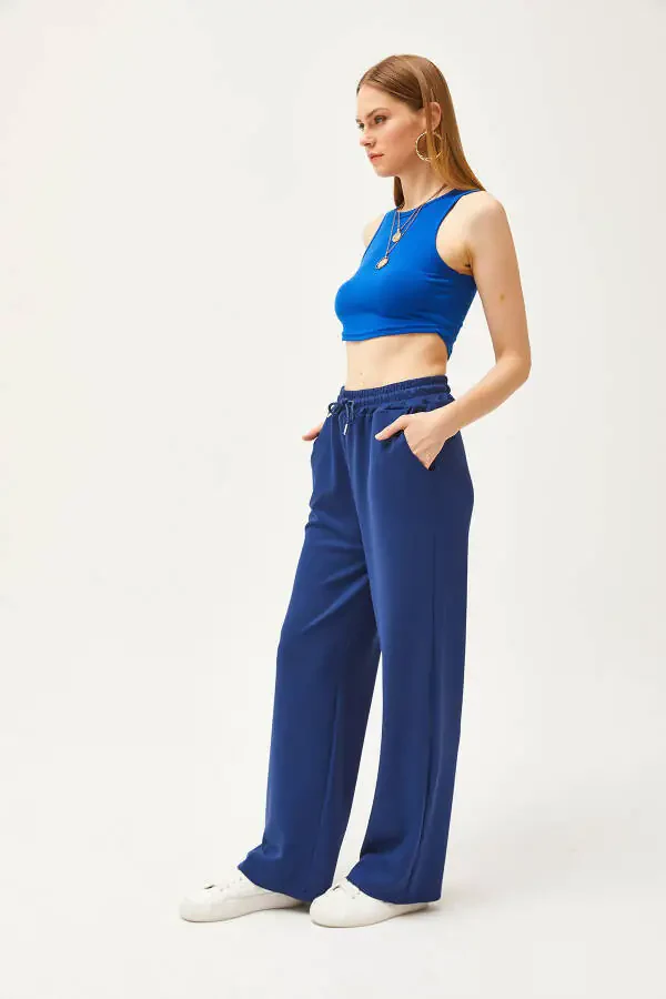 Kadın Lacivert Cepli Yumuşak Dokulu Modal Palazzo Eşofman Altı EŞF-00000068-Lacivert - 6