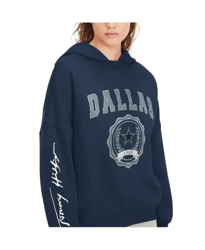 Women's Navy Dallas Cowboys Becca Dropped Shoulders Pullover Hoodie - Navy - 4