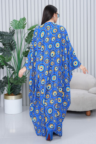 Kadın Lacivert Desenli Oversize Büyük Beden Uzun Elbise-Saks Mavi - 5