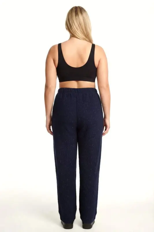 Kadın Lacivert Dokulu Büyük Beden Cepli Pijama Altı - 3