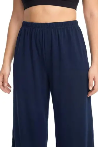 Kadın Lacivert Dokulu Büyük Beden Cepli Pijama Altı - BÜYÜKBEDENIZ (1)