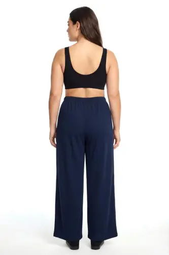 Kadın Lacivert Dokulu Büyük Beden Cepli Pijama Altı - 3