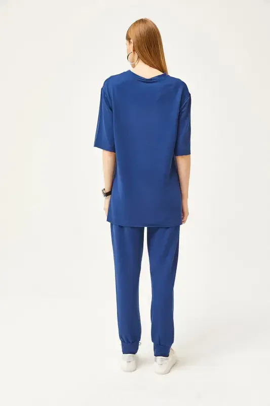 Kadın Lacivert Dökümlü Kristal Alt Üst Takım TKM-19000264-Lacivert - 5