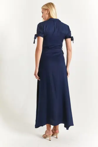 Kadın Lacivert Kolu Bağlamalı Beli Kuşaklı Gömlek Elbise Arm-23y001004-Lacivert - 4