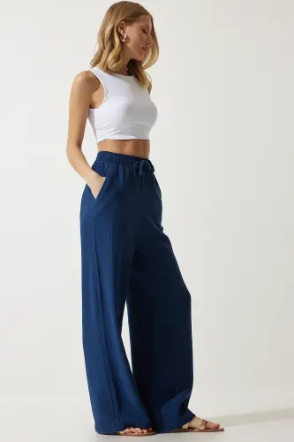 Kadın Lacivert Müslin Palazzo Pantolon MX00160-Lacivert - HAPPINESS İSTANBUL (1)