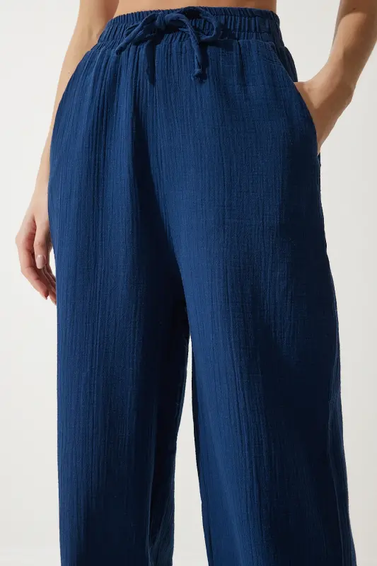 Kadın Lacivert Müslin Palazzo Pantolon MX00160-Lacivert - 4