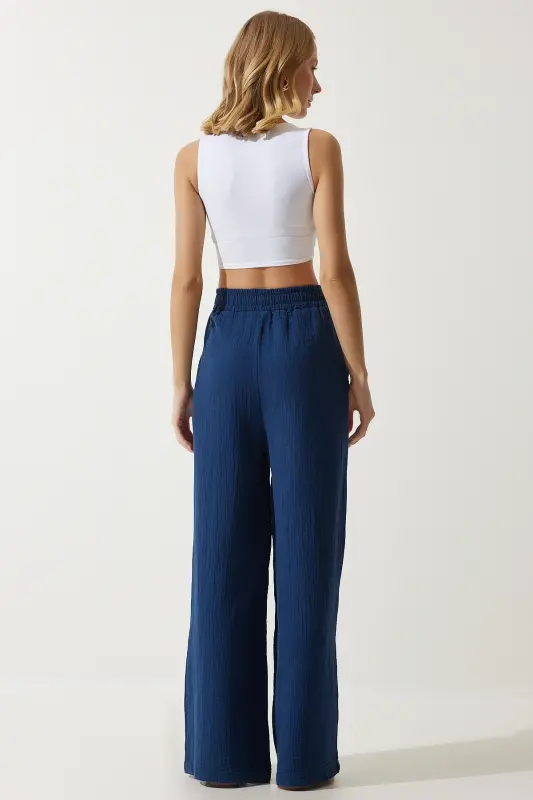 Kadın Lacivert Müslin Palazzo Pantolon MX00160-Lacivert - 5