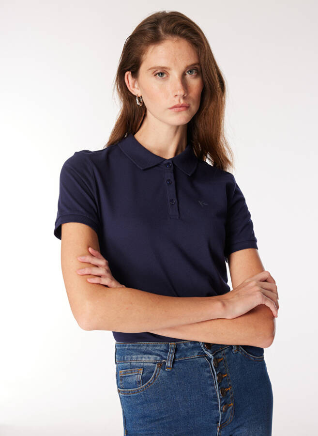 Kadın Lacivert Polo Yaka Basic T-Shirt - 3