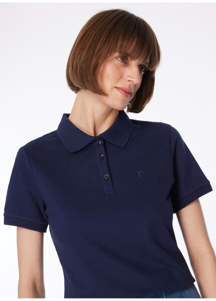 Kadın Lacivert Polo Yaka Basic T-Shirt - 8