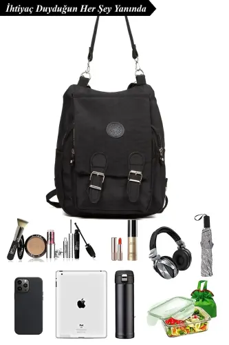 Kadın Lacivert Set Kipling Kumaş Kadın Omuz Ve Sırt Çantası ve Cüzdan-Lacivert Set - 5