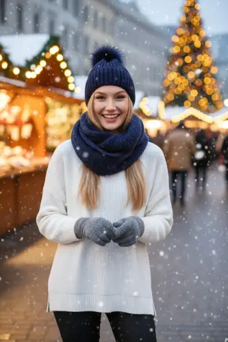 Kadın Lacivert Triko Ponponlu Bere Ve Örgü Boyunluk Set-Lacivert - RITAGARCIA (1)