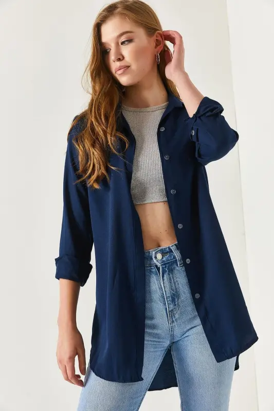 Kadın Lacivert Tunik Gömlek ARM-19Y001003-LACİVERT - 1