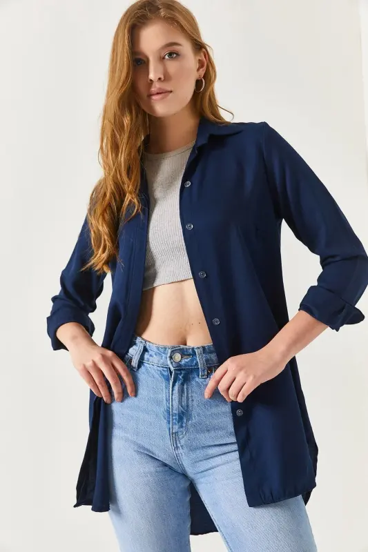 Kadın Lacivert Tunik Gömlek ARM-19Y001003-LACİVERT - 2