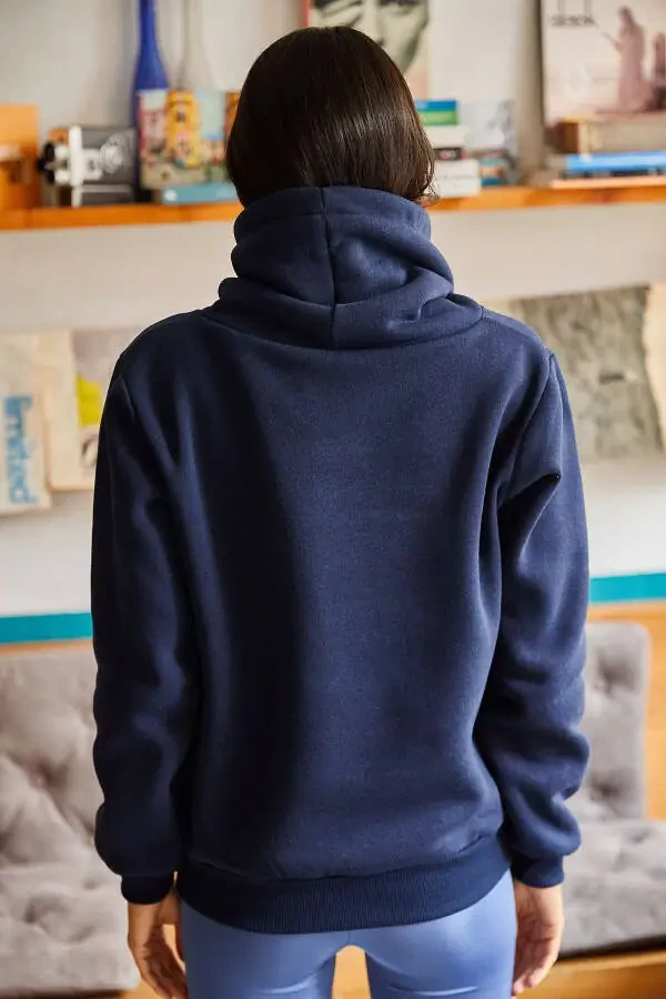 Kadın Lacivert Uzun Boğazlı Yumuşak Dokulu Kalın Sweatshirt SWT-19000189-Lacivert - 4