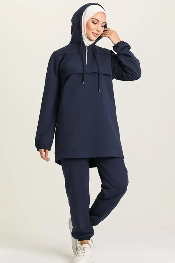 Kadın Lacivert Yarım Fermuarlı Ikili Spor Takım-Lacivert - 1