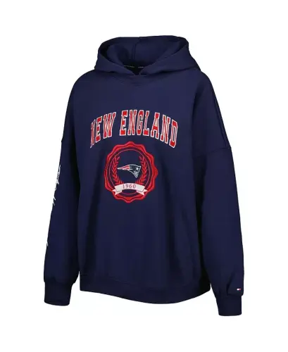 Women's Navy New England Patriots Becca Drop Shoulder Pullover Hoodie - Navy - 2