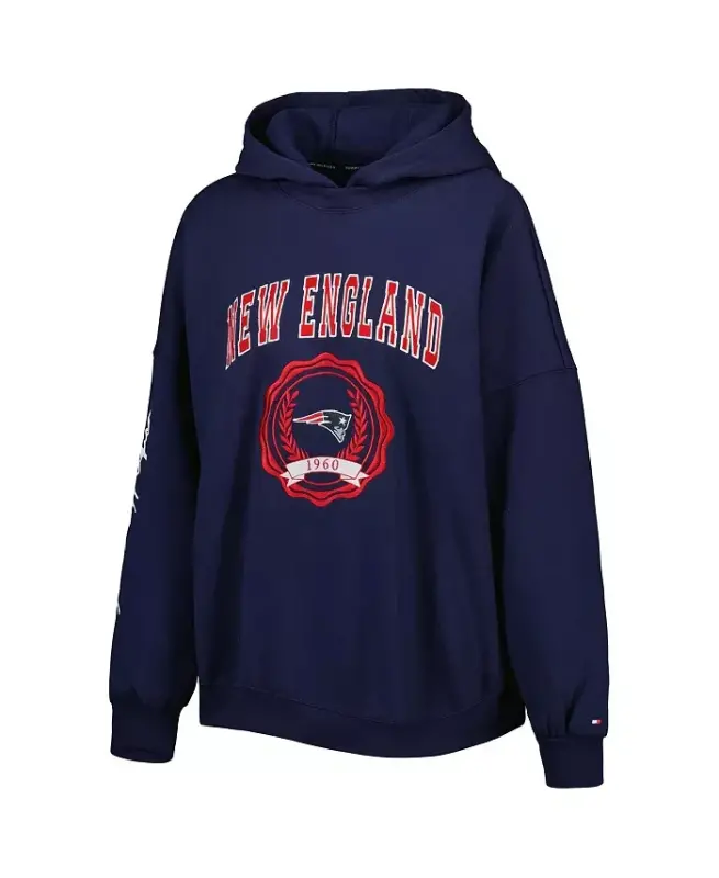 Women's Navy New England Patriots Becca Drop Shoulder Pullover Hoodie - Navy - 2