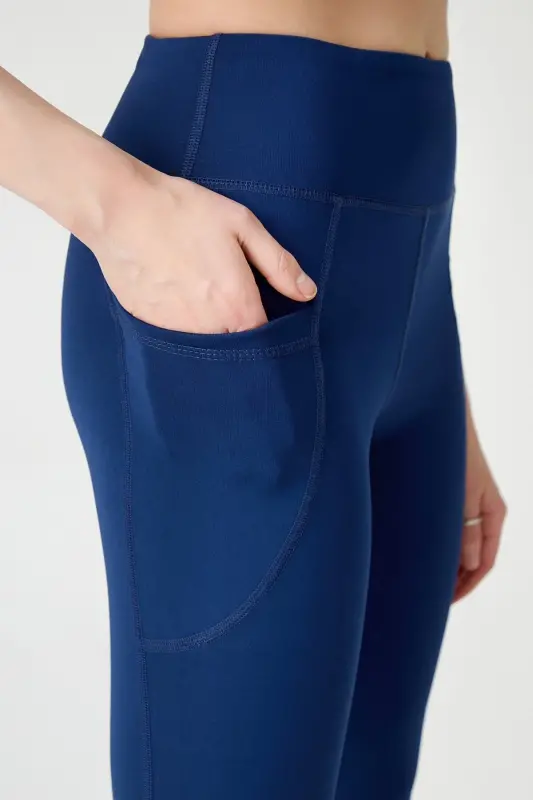 Kadın Lacivert Yüksek Bel Toparlayıcı Çift Cepli Ispanyol Paça Tayt Bootcut - Lacivert - 5