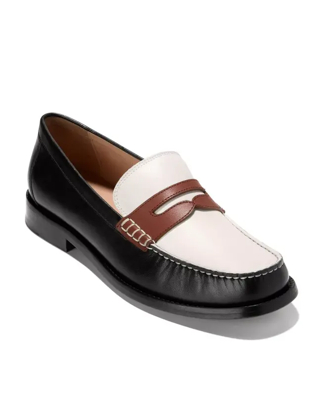 Women's Lana Lux Remastered Penny Loafers-Black, Dark Cuoio, Ivory Leather - 1