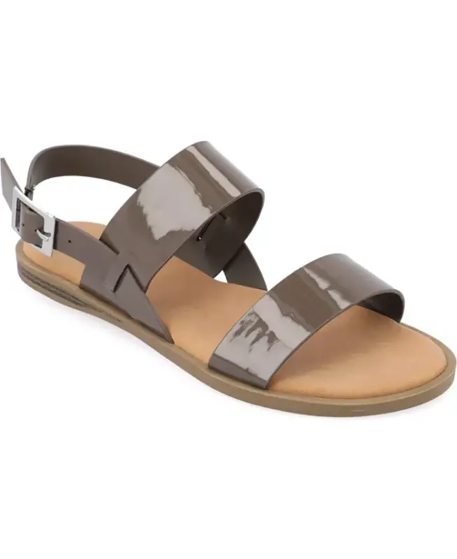 Women's Lavine Medium and Wide Width Multi Strap Flat Sandals - Taupe Patent - JOURNEE COLLECTION
