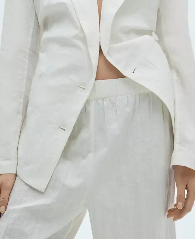 Women's Linen-Blend Culotte Suit Pants - White - 2