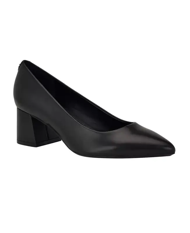 Women's Lenott Pointy Toe Block Heel Pumps - Black Leather - 1