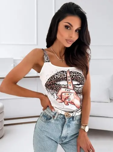 Kadın Leopar Askılı Leopar Baskılı Mikro Kumaş Bluz - 5