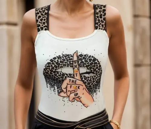 Kadın Leopar Askılı Leopar Baskılı Mikro Kumaş Bluz - 6