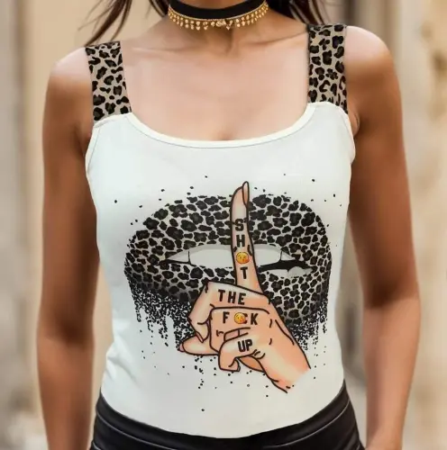 Kadın Leopar Askılı Leopar Baskılı Mikro Kumaş Bluz - 7