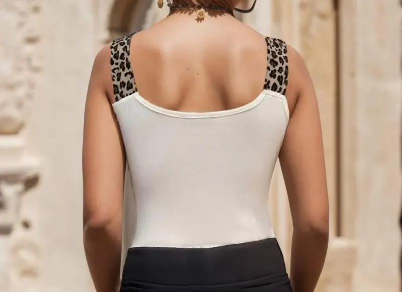 Kadın Leopar Askılı Leopar Baskılı Mikro Kumaş Bluz - 8