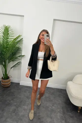 Kadın Leopar Desenli Astarlı Blazer Ceket-siyah - 3