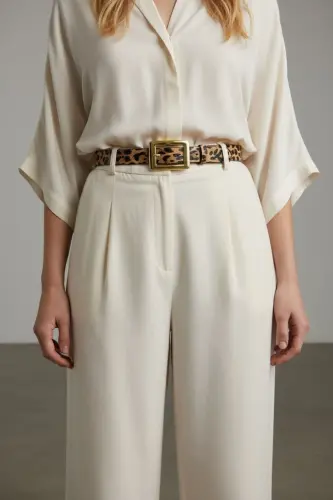 Kadın Leopar detaylı Gold Tokalı kemer-LEOPAR 