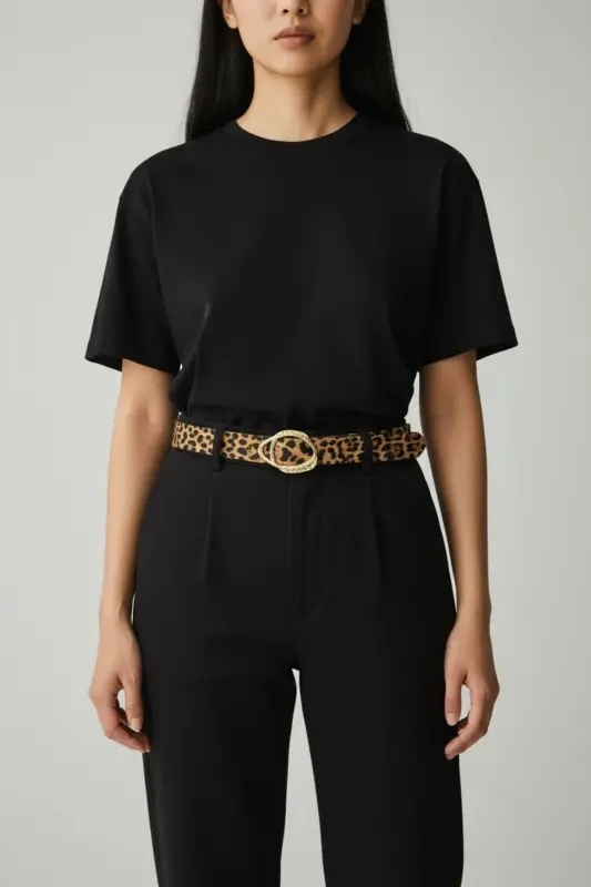 Kadın Leopar Detaylı Gold Tokalı kemer-LEOPAR - 1