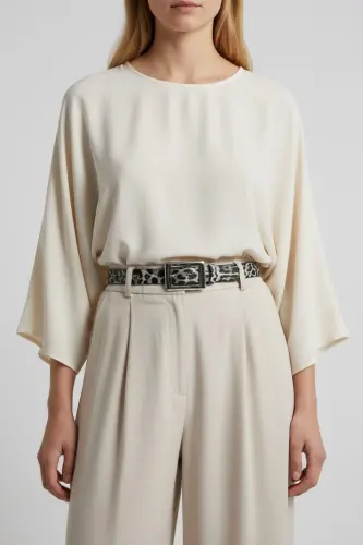 Kadın Leopar detaylı Gümüş Tokalı kemer-LEOPAR - 1