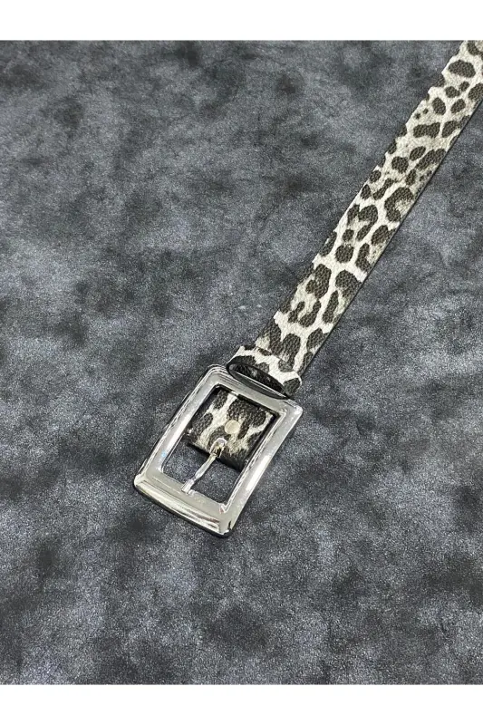 Kadın Leopar detaylı Gümüş Tokalı kemer-LEOPAR - 5