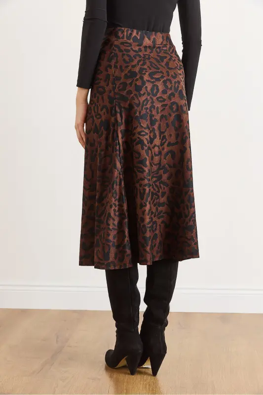 Kadın Leopar Kahve Beli Lastikli Süet Dokulu Çan Etek ETK-19000141 - Leopar Kahve - 5