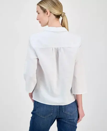 Women's Linen Twist-Hem Blouse, Created for Modazone - Bright White - 4
