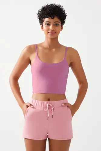 Kadın Lila Askılı Hafif Destekli Kaplı Spor Sütyeni Straps-Lila 