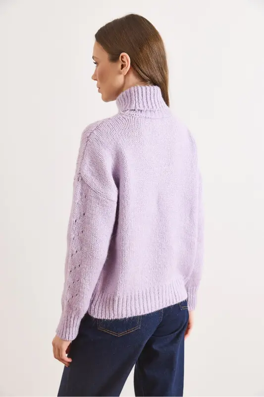 Kadın Lila Balıkçı Yaka Yumuşak Dokulu Triko Kazak KZK-19000892-Lila - 6