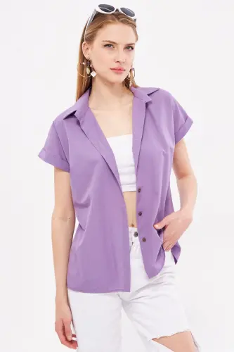Kadın Lila Kısa Kol Gömlek ARM-19Y001065-Lila - ARMONIKA (1)