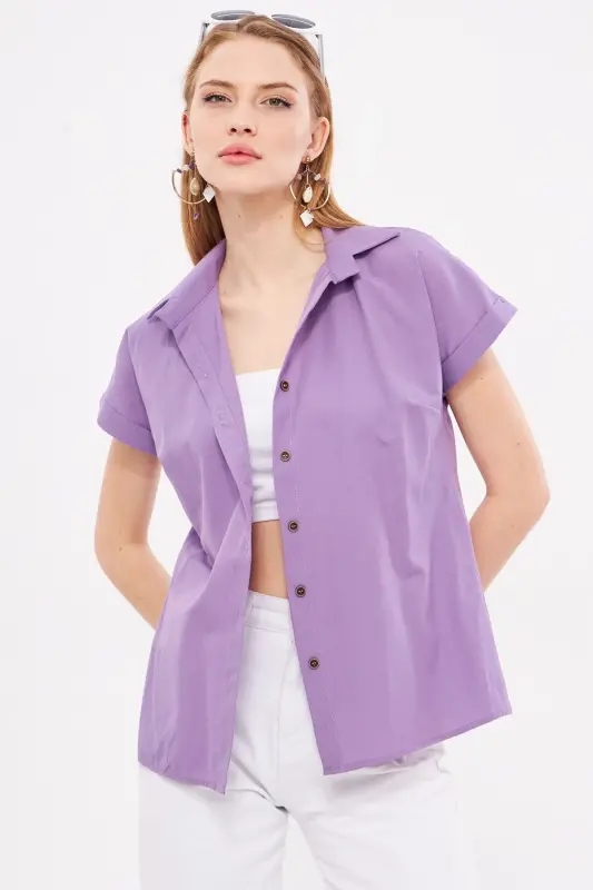 Kadın Lila Kısa Kol Gömlek ARM-19Y001065-Lila - 1