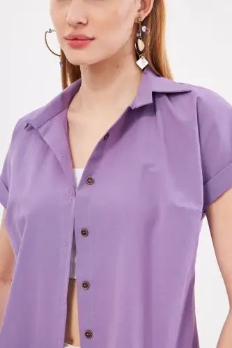 Kadın Lila Kısa Kol Gömlek ARM-19Y001065-Lila - 3