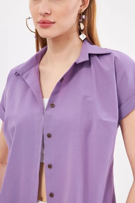 Kadın Lila Kısa Kol Gömlek ARM-19Y001065-Lila - 3