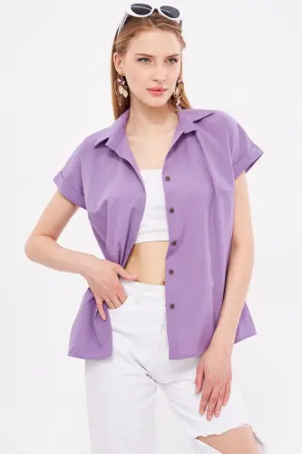 Kadın Lila Kısa Kol Gömlek ARM-19Y001065-Lila - 4